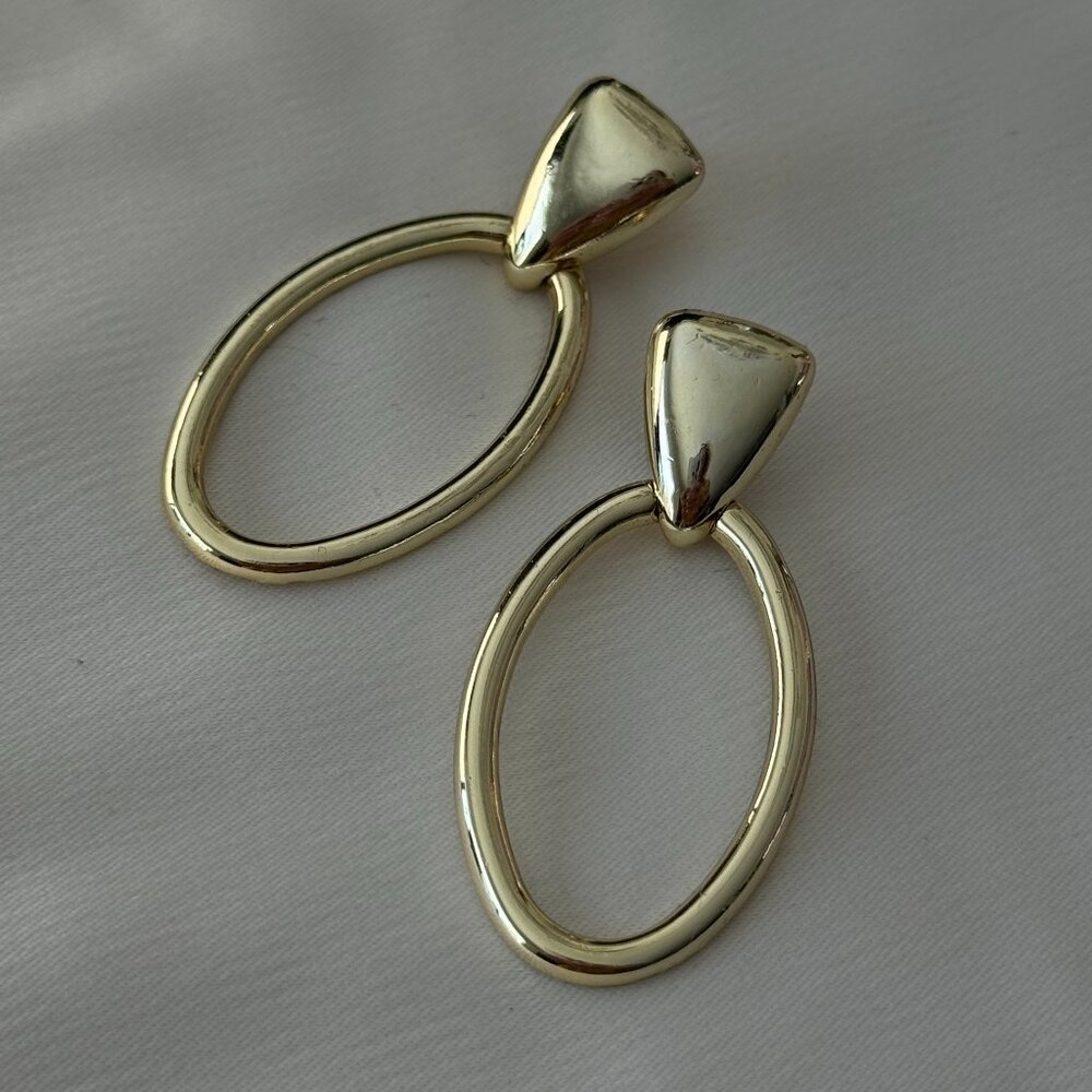 Vintage Gold Toned Oval Hoop Earrings